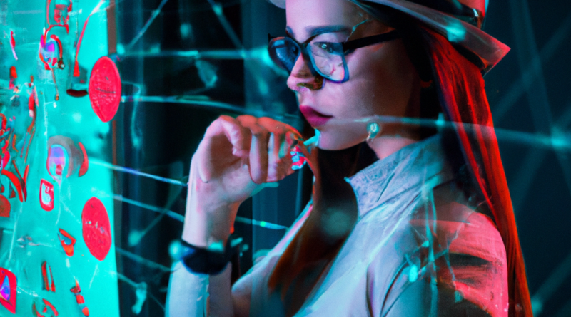 a cybersecurity person inspecting procedures and traffic inside a network, very realistic colorized