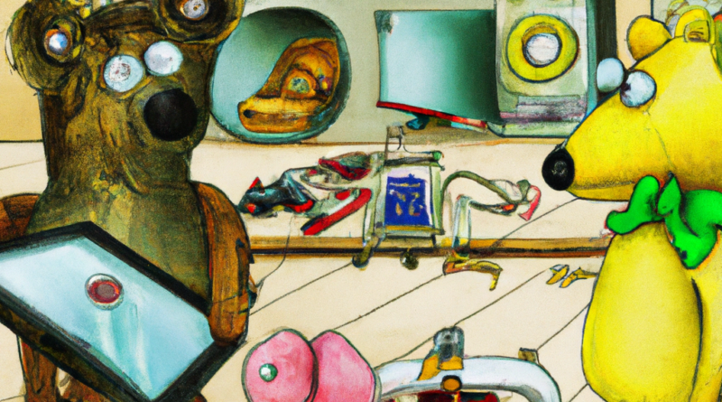 teddy bears buying domotic devices in a store dalí style